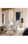 Grand fauteuil de style baroque tissu simili cuir argent et bois argent - 9