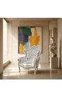 Grand fauteuil de style baroque tissu simili cuir argent et bois argent - 12