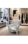 Grand fauteuil de style baroque tissu simili cuir argent et bois argent - 10