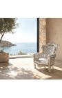 Big baroque style armchair silver leatherette and silver wood - 13
