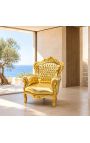 Poltrona grande estilo barroco em couro sintético dourado e madeira dourada - 14