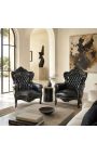 Didelis baroko stiliaus fotelis juodos odos ir lakuoto medžio - 2