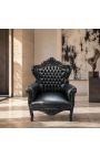 Grande poltrona in stile barocco in pelle nera e legno laccato - 11
