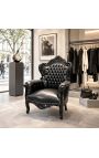 Duży fotel w stylu barokowym, czarna ekoskóra i lakierowane drewno - 13
