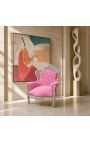 Grand fauteuil de style baroque velours rose et bois argent - 5