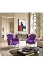 Didelis baroko stiliaus fotelis violetinis aksomas ir sidabro mediena - 2