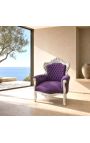 Big baroque style armchair purple velvet and silver wood - 13
