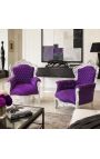 Big baroque style armchair purple velvet and silver wood - 11