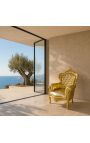 Gran sillón de estilo barroco con polipiel dorada y madera dorada - 4