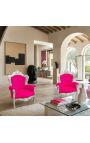 Grande poltrona in stile barocco di velluto rosa fuchsia e legno argento - 3