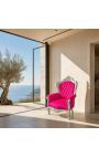 Grand fauteuil de style Baroque velours fuchsia et bois argent - 4