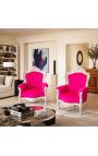 Big baroque style armchair fuchsia pink velvet and silver wood - 2