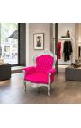 Velika fotelja u baroknom stilu, fuksija, ružičasti baršun i srebrno drvo - 9