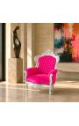Fotoliu mare stil baroc catifea roz fucsia si lemn argintiu - 6