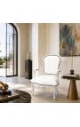 Barokk lenestol av stil Louis XV Hvit Leatherette og Silver Wood - 7