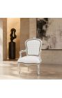 Sillón barroco de estilo. Louis XV Leatherette blanco y madera plateada. - 9