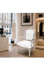 Poltrona barocca di stile Louis XV Legno in similpelle bianca e argento - 12