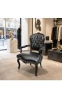 Butaca barroca de Louis XV Cuir negre amb pedreria i fusta negra - 9