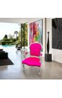 Barok lænestol af stil Louis XV fuchsia og sølvet træ - 12