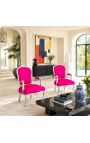 Barok lænestol af stil Louis XV fuchsia og sølvet træ - 9