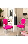 Barok lænestol af stil Louis XV fuchsia og sølvet træ - 3