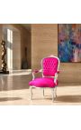 Baročni fotelj slog Louis XV Fuchsia in posrebreni les - 7