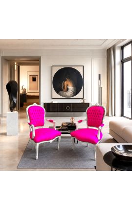 Barokk lenestol av stil Louis XV Fuchsia og sølvet tre - 2