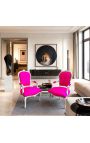 Baroque armchair of style Louis XV fuchsia and silvered wood - 2