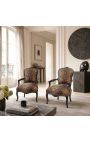 Poltrona barocca di Louis XV Tessuto leopardo e legno nero laccato - 9