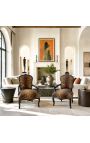Baroque armchair of Louis XV leopard fabric and lacquered black wood - 8