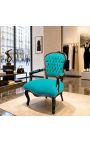 Barocksessel von Louis XV Stil grüner Samt und glänzendes schwarzes Holz - 8