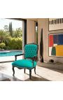 Poltrona barroca de Louis XV estilo verde veludo e madeira preta brilhante - 9
