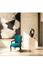 Fauteuil Louis XV de style baroque velours vert et bois noir - 11