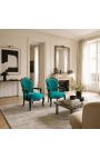 Барочное кресло Louis XV Стиль зеленый бархат и глянцевый черный дерево - 3