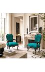 Butaca barroca de Louis XV Velvet verd estil i fusta negra brillant - 5