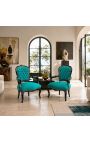Baroque armchair of Louis XV style green velvet and glossy black wood - 10
