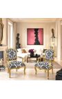 Μπαρόκ πολυθρόνα Louis XV στυλ με μαύρο floral ύφασμα και χρυσό ξύλο - 6