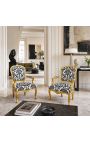 Barocksessel von Louis XV Stil mit schwarzem Blumenstoff und goldenem Holz - 3
