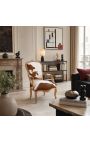 Fauteuil baroque de style Louis XV vraie peau de vache marron et bois naturel - 5