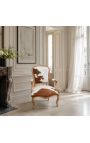 Sillón barroco de estilo Luis XV con vaca blanco y marrón real y madera cruda - 2