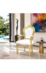 Fauteuil de style Baroque Rococo simili cuir blanc avec strass et bois doré - 8