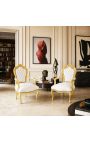 Poltrona Baroque Rococò in stile bianco in similpelle con strass e legno d'oro - 6