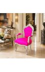 Poltrona barocco rococò in stile rosa fucsia velluto e legno argentato - 3