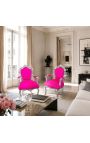 Sillón Baroco Rococo Estilo Rosa Fucsia Terciopelo y Madera plateada - 7