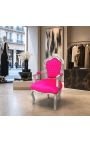 Nojatuoli barokki rococo tyyli ruusu fuchsia sametti ja hopeoitu puu - 9