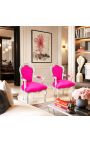 Poltrona barocco rococò in stile rosa fucsia velluto e legno argentato - 10