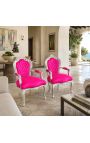 Fotoliu Baroc Rococo Style Rose Rose Fuchsia Velvet și lemn de argint - 2