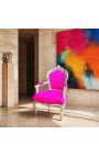 Butaca barroca estil rococó Rose Fuchsia Velvet i fusta de plata - 6