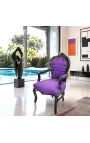 Fotoliu baroc rococo stil violet catifea si lemn negru - 6