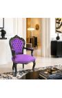Fåtölj Barock Rococo Style Lila Velvet Tyg och Glansigt Svart Trä - 11